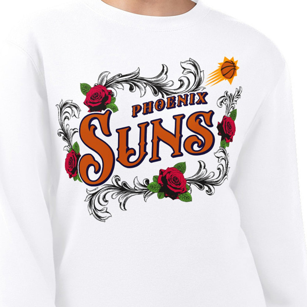White Phoenix Suns G-III 4Her by Carl Banks Women's Roses Fleece Tri-Blend Sweatshirt | NBA