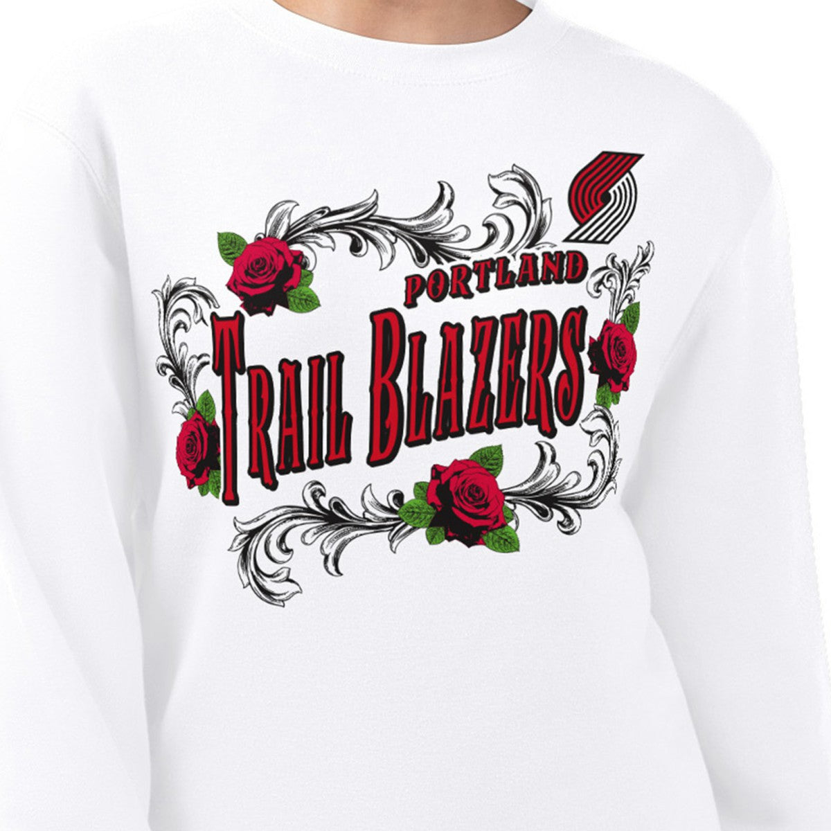 White Portland Trail Blazers G-III 4Her by Carl Banks Women's Roses Fleece Tri-Blend Sweatshirt | NBA