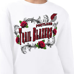 White Portland Trail Blazers G-III 4Her by Carl Banks Women's Roses Fleece Tri-Blend Sweatshirt | NBA