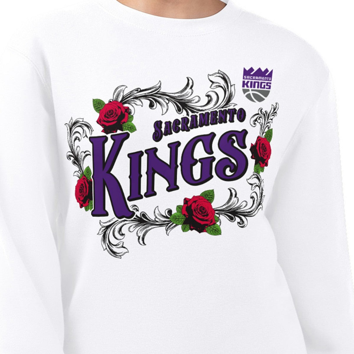 White Sacramento Kings G-III 4Her by Carl Banks Women's Roses Fleece Tri-Blend Sweatshirt | NBA