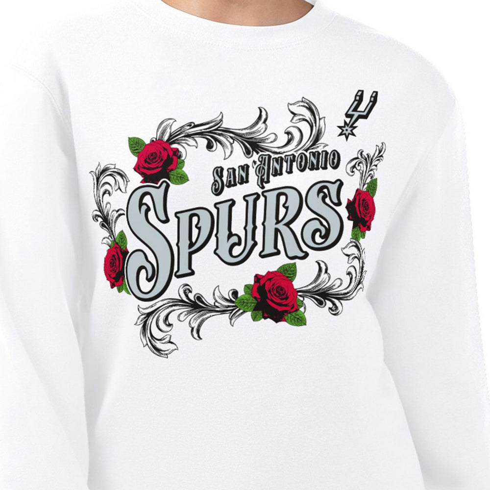 White San Antonio Spurs G-III 4Her by Carl Banks Women's Roses Fleece Tri-Blend Sweatshirt | NBA