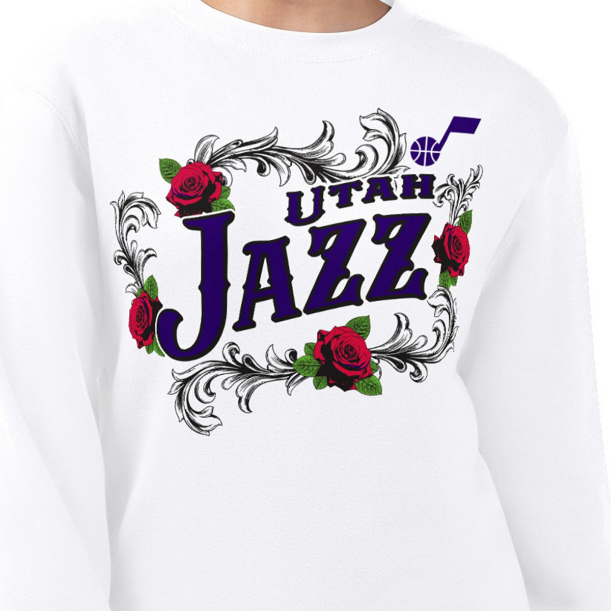 White Utah Jazz G-III 4Her by Carl Banks Women's Roses Fleece Tri-Blend Sweatshirt | NBA