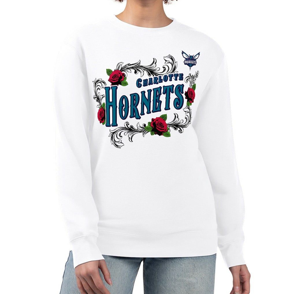 White Charlotte Hornets G-III 4Her by Carl Banks Women's Roses Fleece Tri-Blend Sweatshirt | NBA