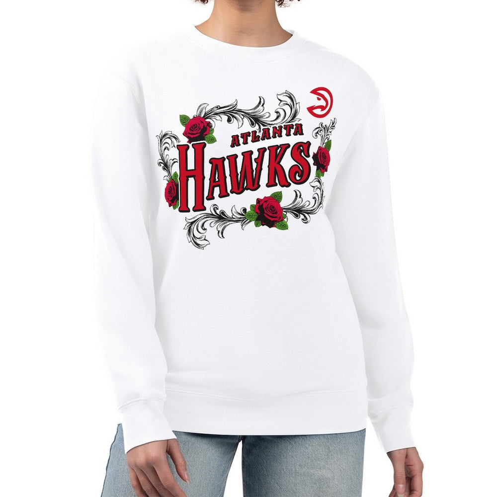 White Atlanta Hawks G-III 4Her by Carl Banks Women's Roses Fleece Tri-Blend Sweatshirt | NBA