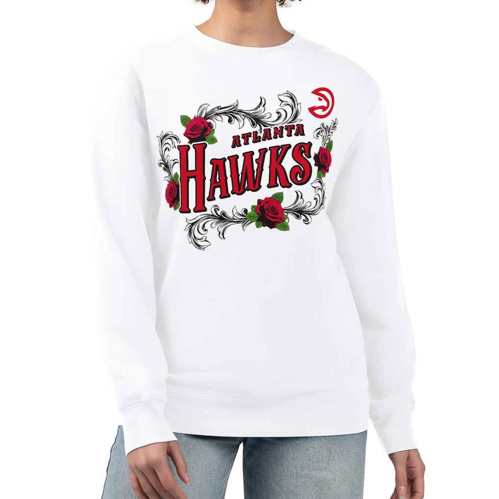 White Atlanta Hawks G-III 4Her by Carl Banks Women's Roses Fleece Tri-Blend Sweatshirt | NBA