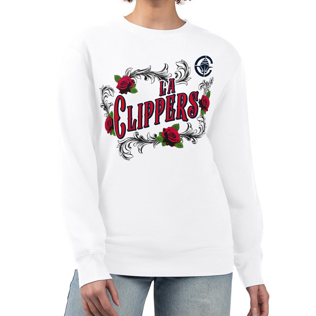 White LA Clippers G-III 4Her by Carl Banks Women's Roses Fleece Tri-Blend Sweatshirt | NBA