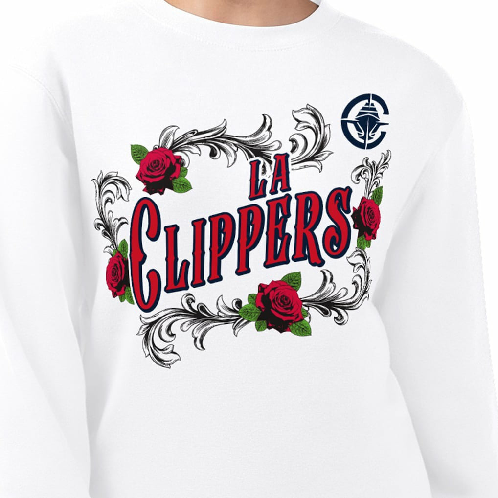 White LA Clippers G-III 4Her by Carl Banks Women's Roses Fleece Tri-Blend Sweatshirt | NBA