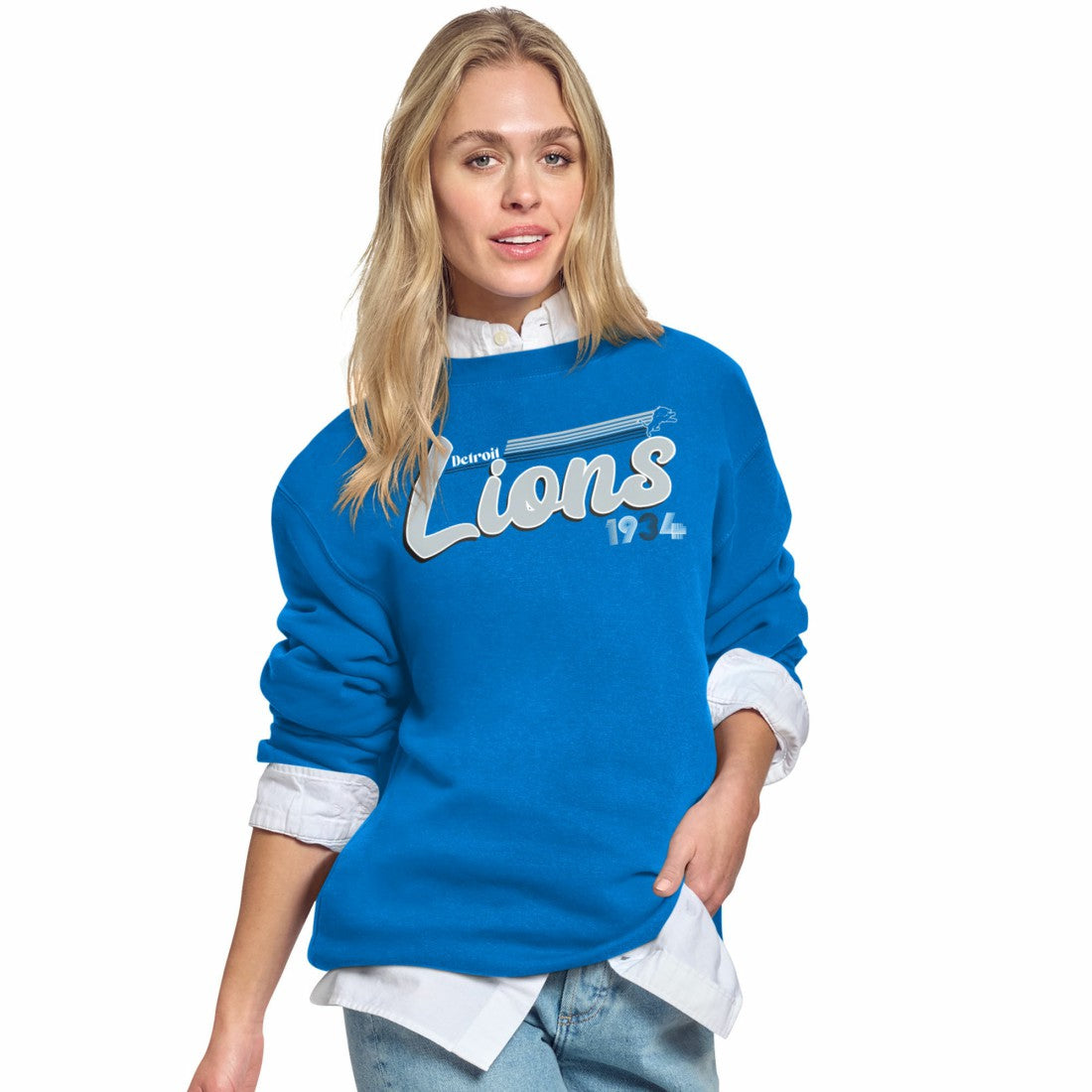 Detroit Lions Starter Women's Groovy Script Fleece Crewneck Sweatshirt | NFL US