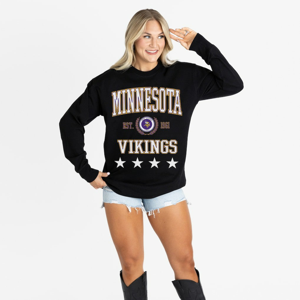 Minnesota Vikings Gameday Couture Women's Oversized Everyday Star Long Sleeve T-Shirt | NFL Hot