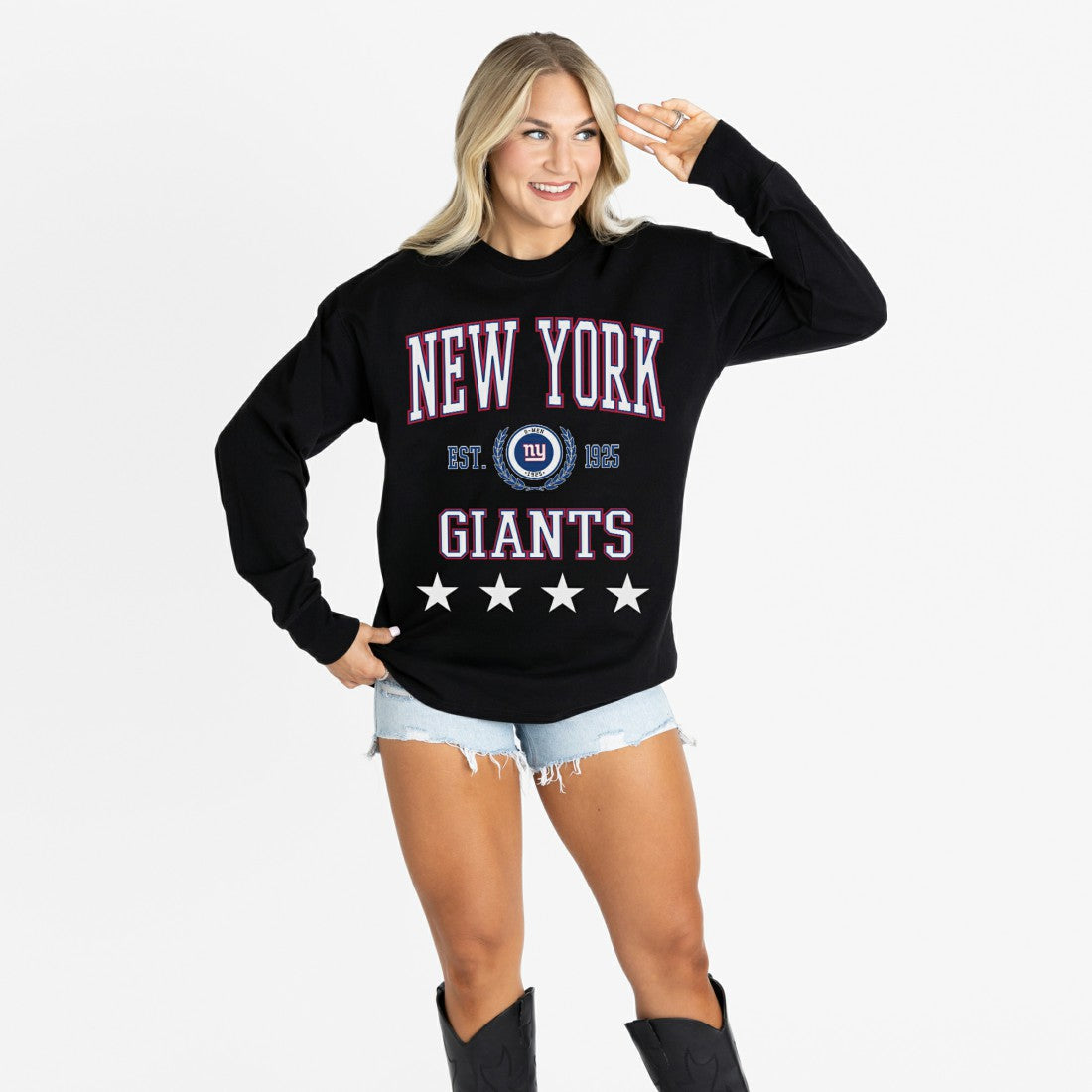 New York Giants Gameday Couture Women's Oversized Everyday Star Long Sleeve T-Shirt | NFL Outlet