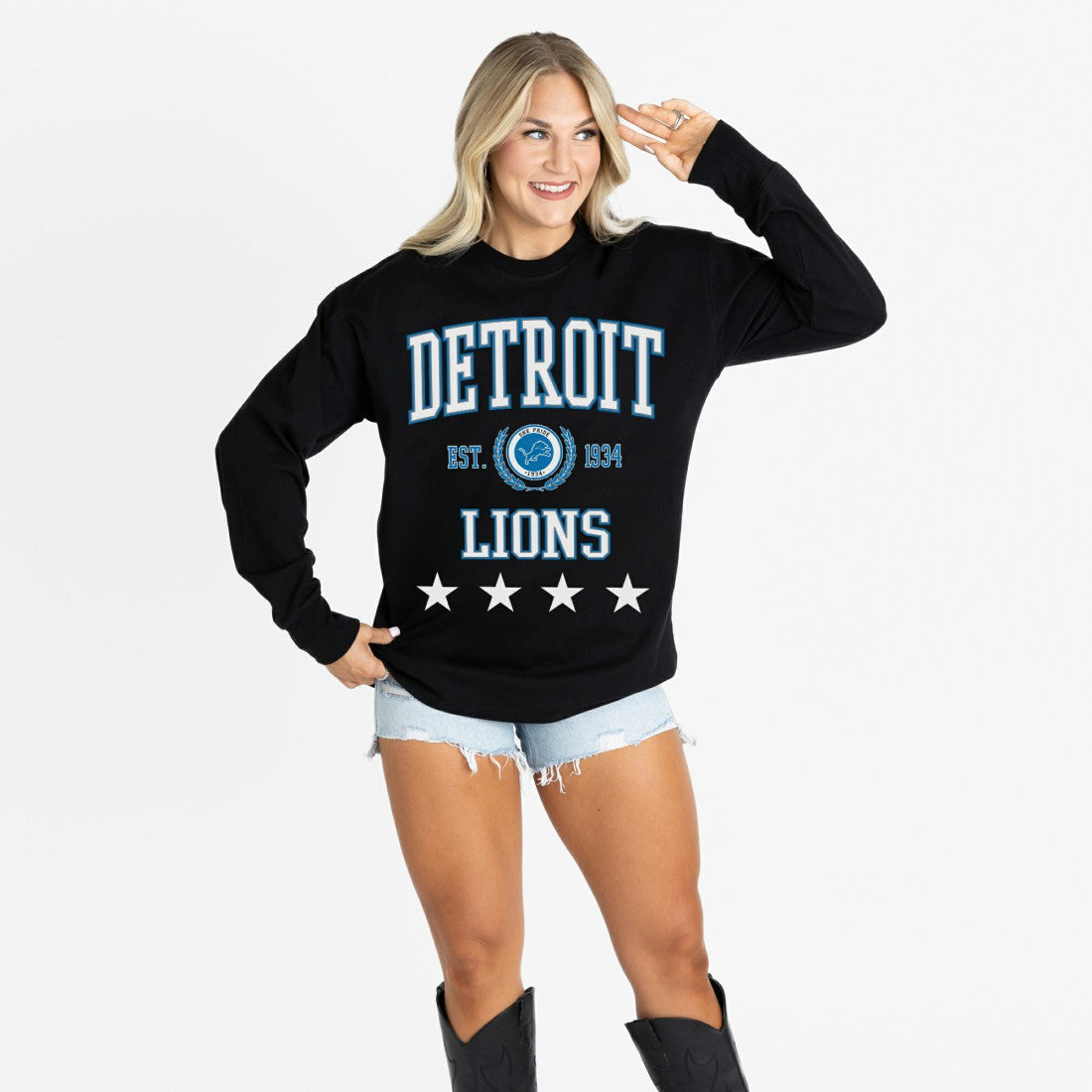 Detroit Lions Gameday Couture Women's Oversized Everyday Star Long Sleeve T-Shirt | NFL Near me