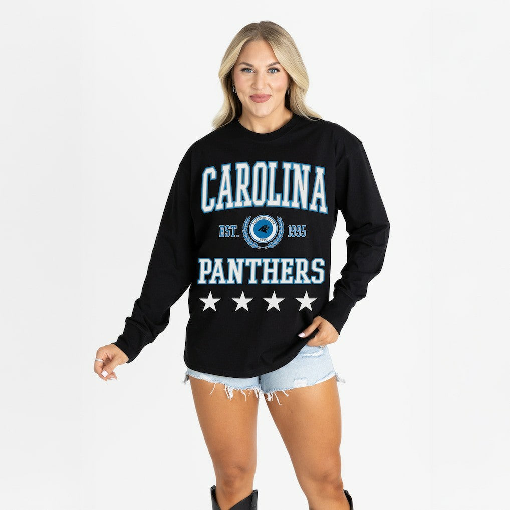 Carolina Panthers Gameday Couture Women's Oversized Everyday Star Long Sleeve T-Shirt | NFL New