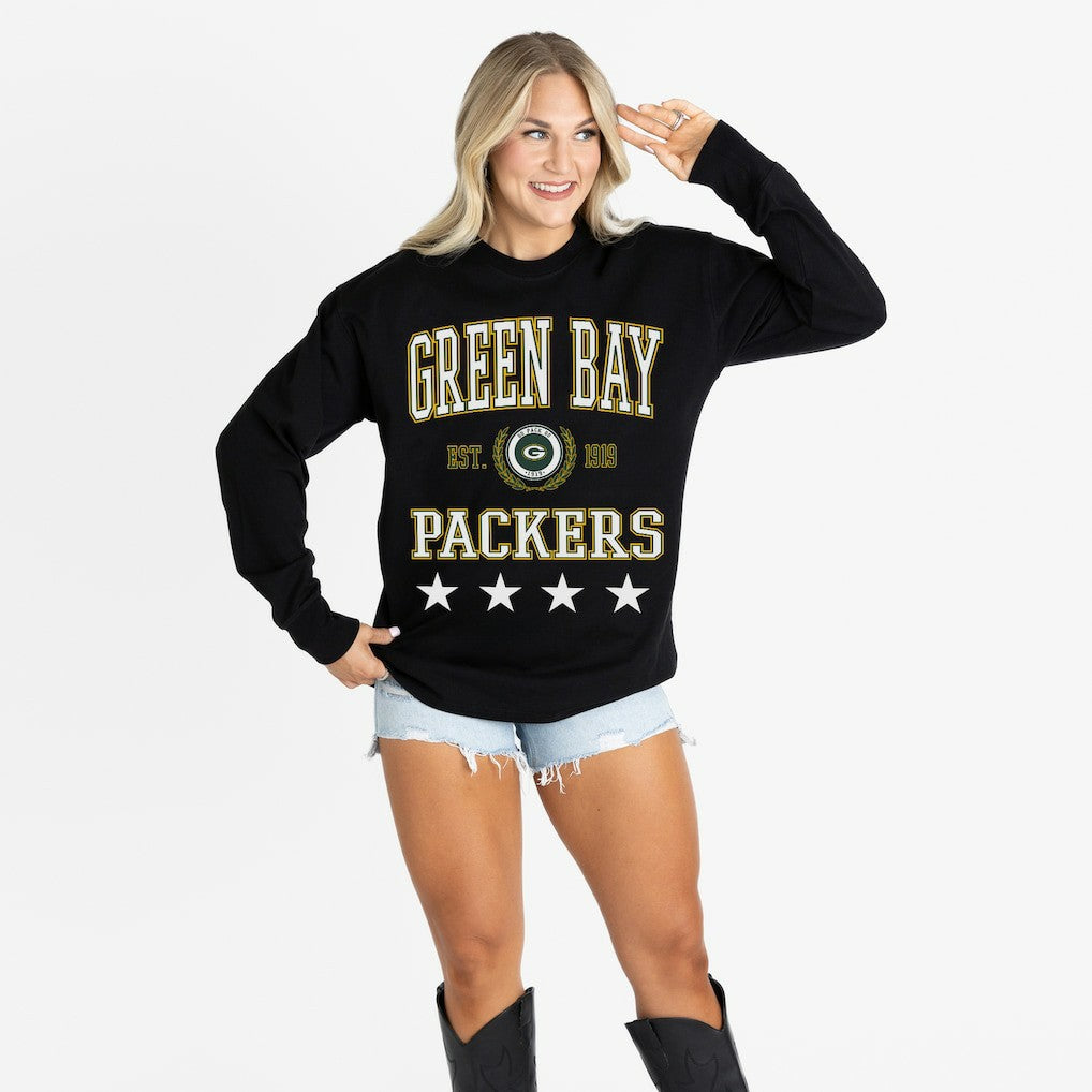 Green Bay Packers Gameday Couture Women's Oversized Everyday Star Long Sleeve T-Shirt | NFL Outlet