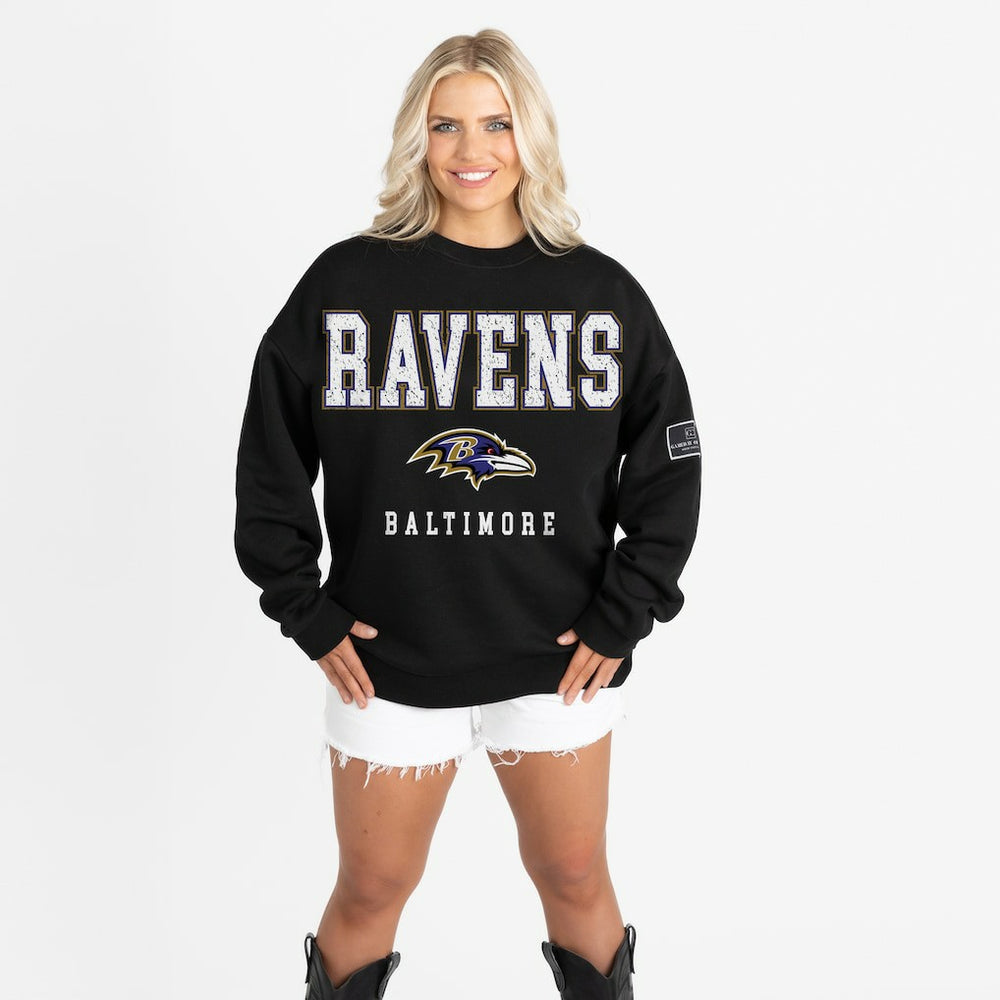 Baltimore Ravens Gameday Couture Women's Oversized Level Up Black Label Premium Fleece Sweatshirt | NFL Hot