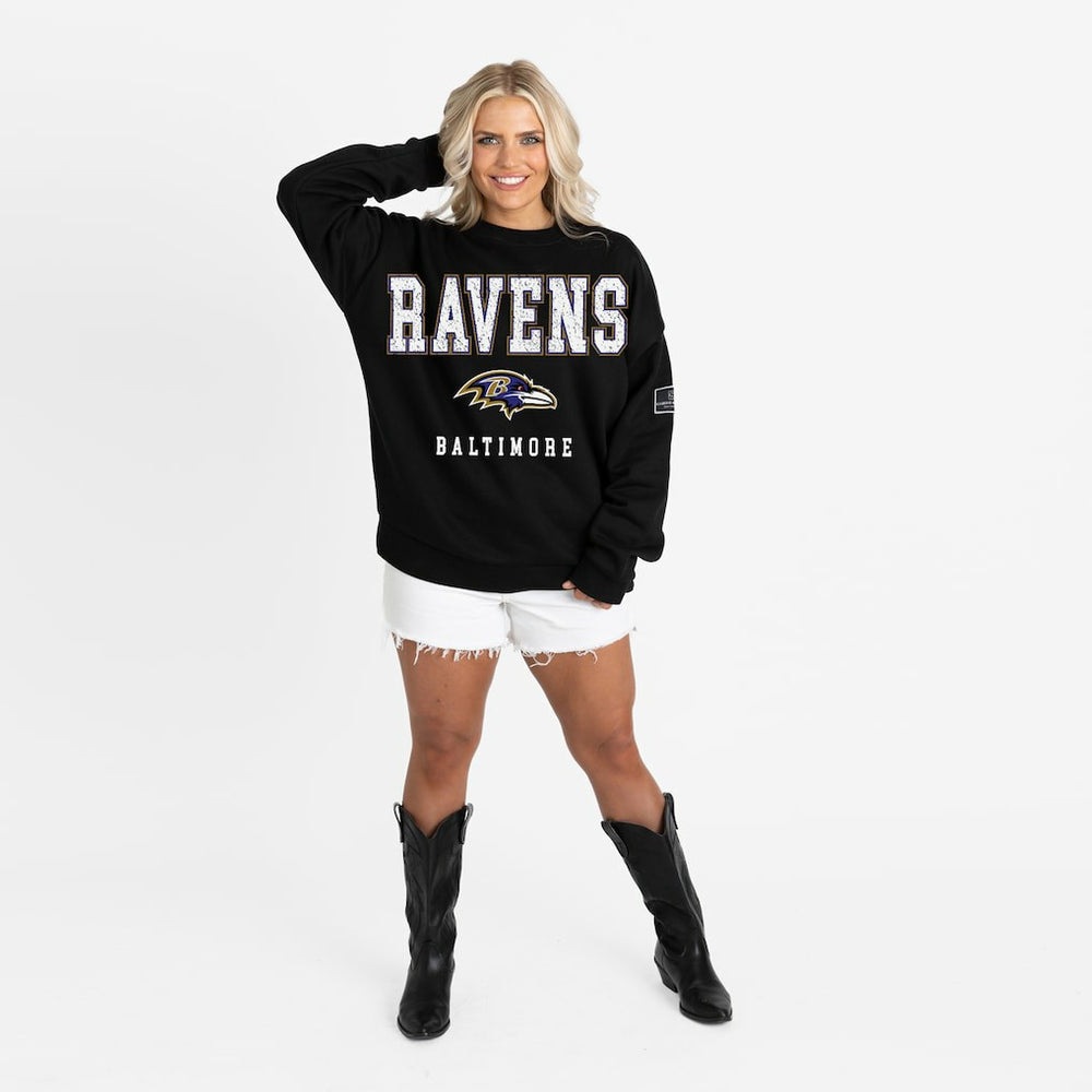 Baltimore Ravens Gameday Couture Women's Oversized Level Up Black Label Premium Fleece Sweatshirt | NFL Hot