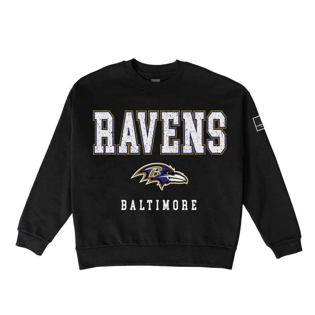Baltimore Ravens Gameday Couture Women's Oversized Level Up Black Label Premium Fleece Sweatshirt | NFL Hot