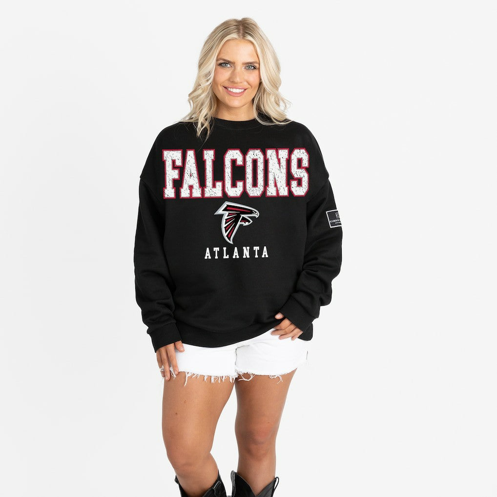 Atlanta Falcons Gameday Couture Women's Oversized Level Up Black Label Premium Fleece Sweatshirt | NFL Hot