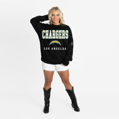 Los Angeles Chargers Gameday Couture Women's Oversized Level Up Black Label Premium Fleece Sweatshirt | NFL On sale