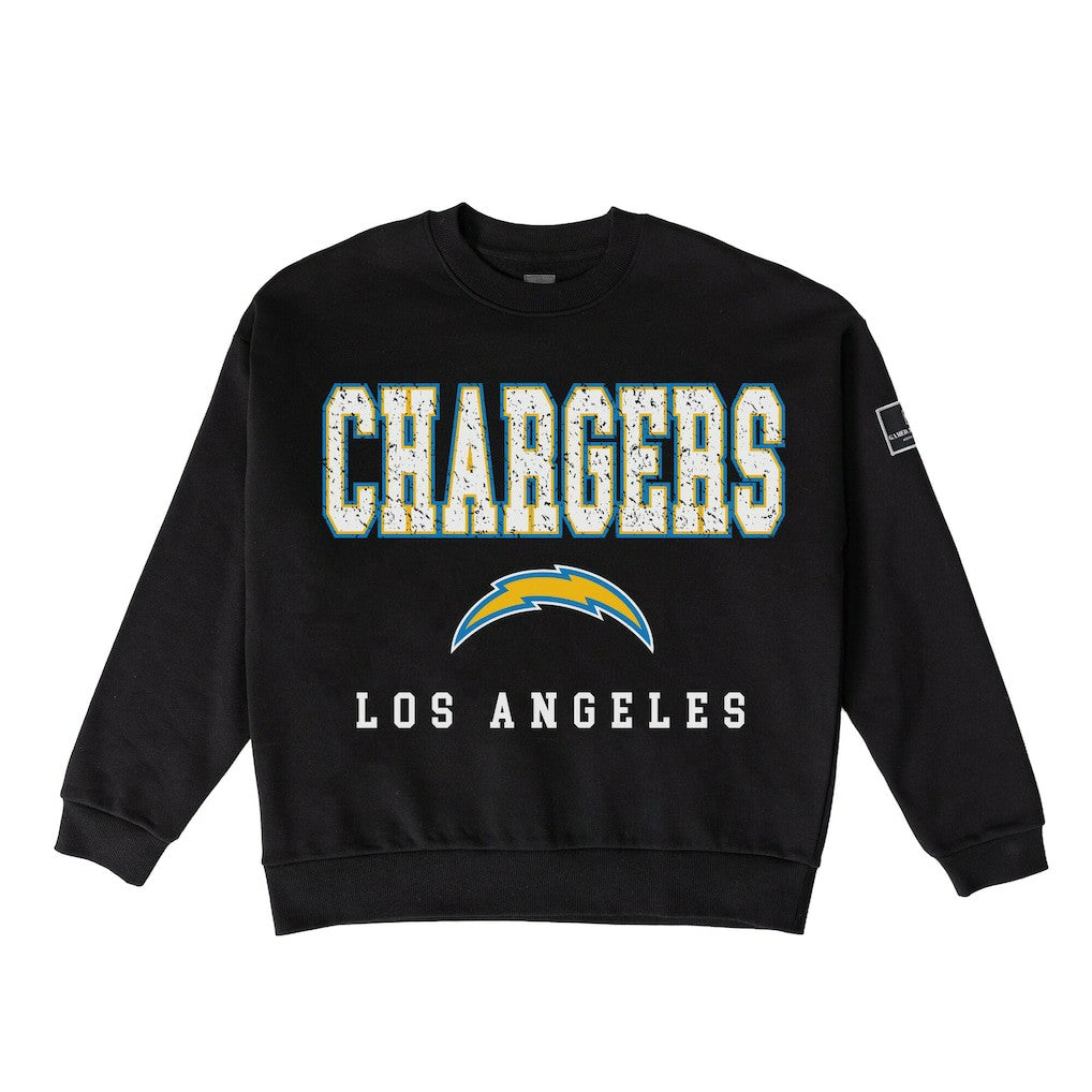 Los Angeles Chargers Gameday Couture Women's Oversized Level Up Black Label Premium Fleece Sweatshirt | NFL On sale