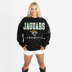 Jacksonville Jaguars Gameday Couture Women's Oversized Level Up Black Label Premium Fleece Sweatshirt | NFL Outlet