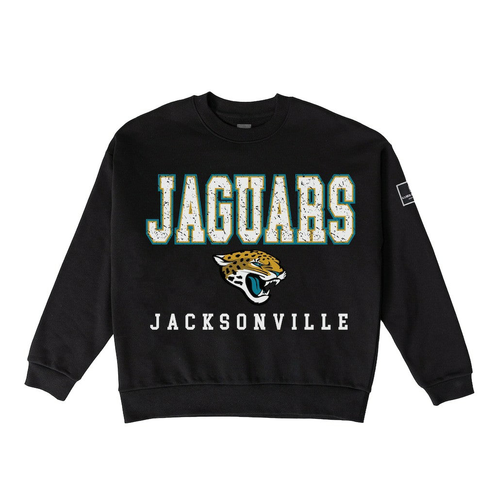 Jacksonville Jaguars Gameday Couture Women's Oversized Level Up Black Label Premium Fleece Sweatshirt | NFL Outlet