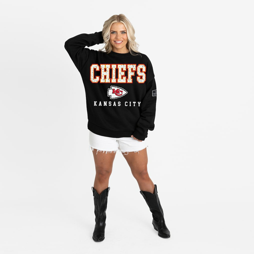 Kansas City Chiefs Gameday Couture Women's Oversized Level Up Black Label Premium Fleece Sweatshirt | NFL Outlet