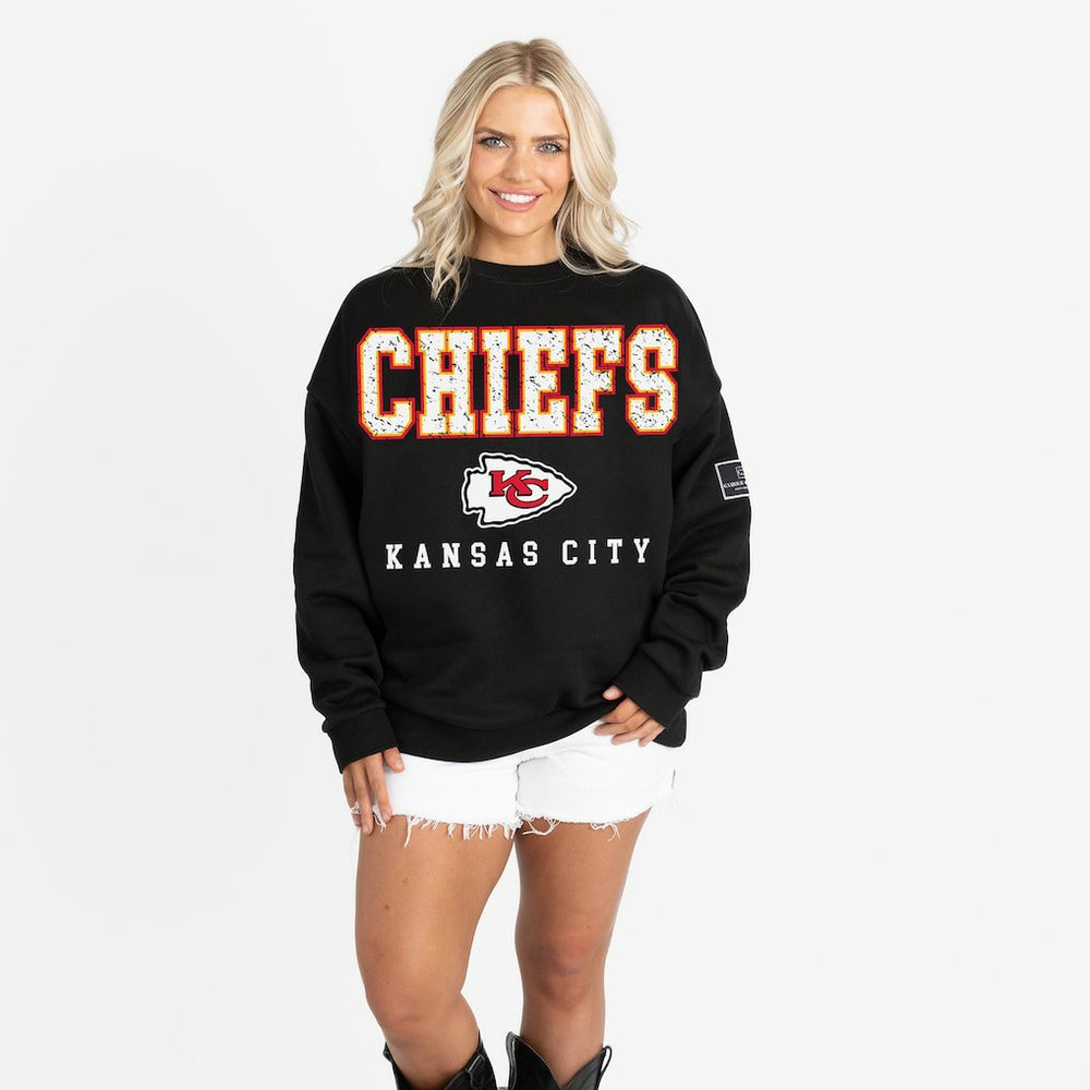 Kansas City Chiefs Gameday Couture Women's Oversized Level Up Black Label Premium Fleece Sweatshirt | NFL Outlet