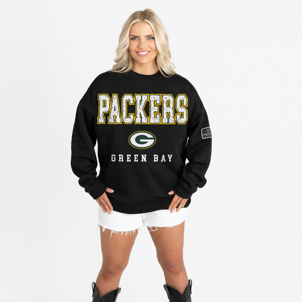 Green Bay Packers Gameday Couture Women's Oversized Level Up Black Label Premium Fleece Sweatshirt | NFL Hot