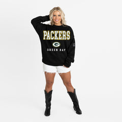 Green Bay Packers Gameday Couture Women's Oversized Level Up Black Label Premium Fleece Sweatshirt | NFL Hot