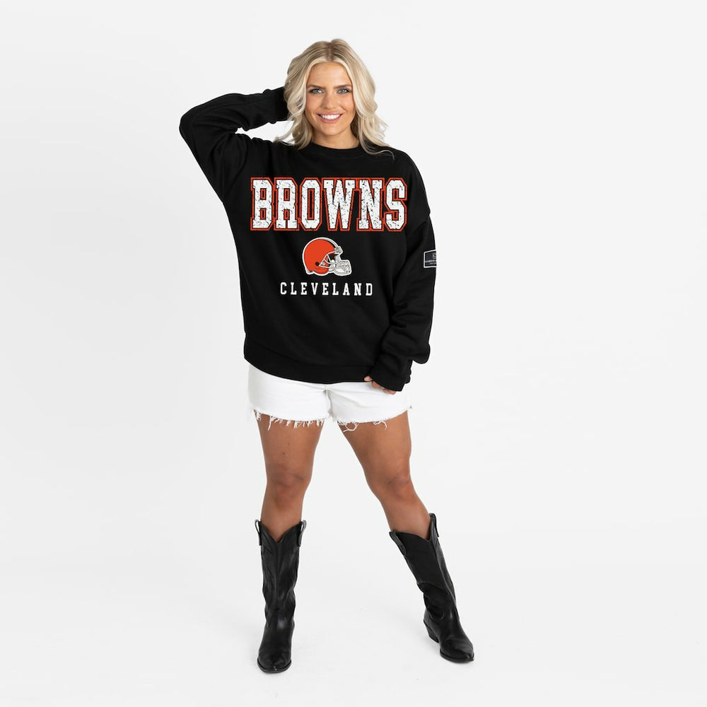 Cleveland Browns Gameday Couture Women's Oversized Level Up Black Label Premium Fleece Sweatshirt | NFL New