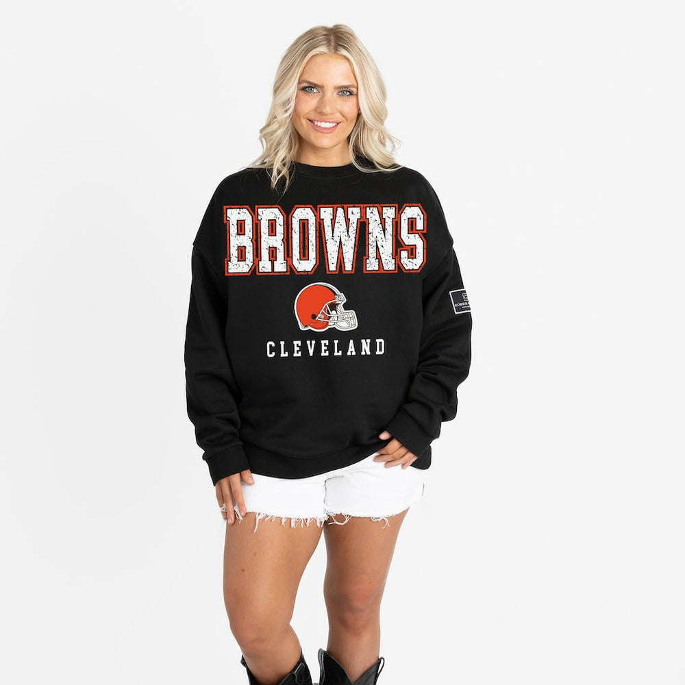 Cleveland Browns Gameday Couture Women's Oversized Level Up Black Label Premium Fleece Sweatshirt | NFL New