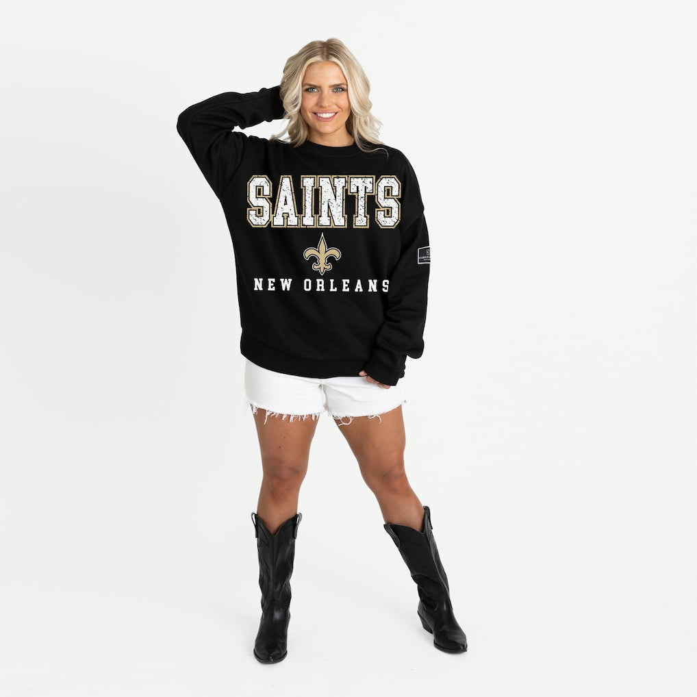 New Orleans Saints Gameday Couture Women's Oversized Level Up Black Label Premium Fleece Sweatshirt | NFL Discount