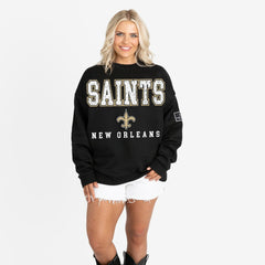 New Orleans Saints Gameday Couture Women's Oversized Level Up Black Label Premium Fleece Sweatshirt | NFL Discount