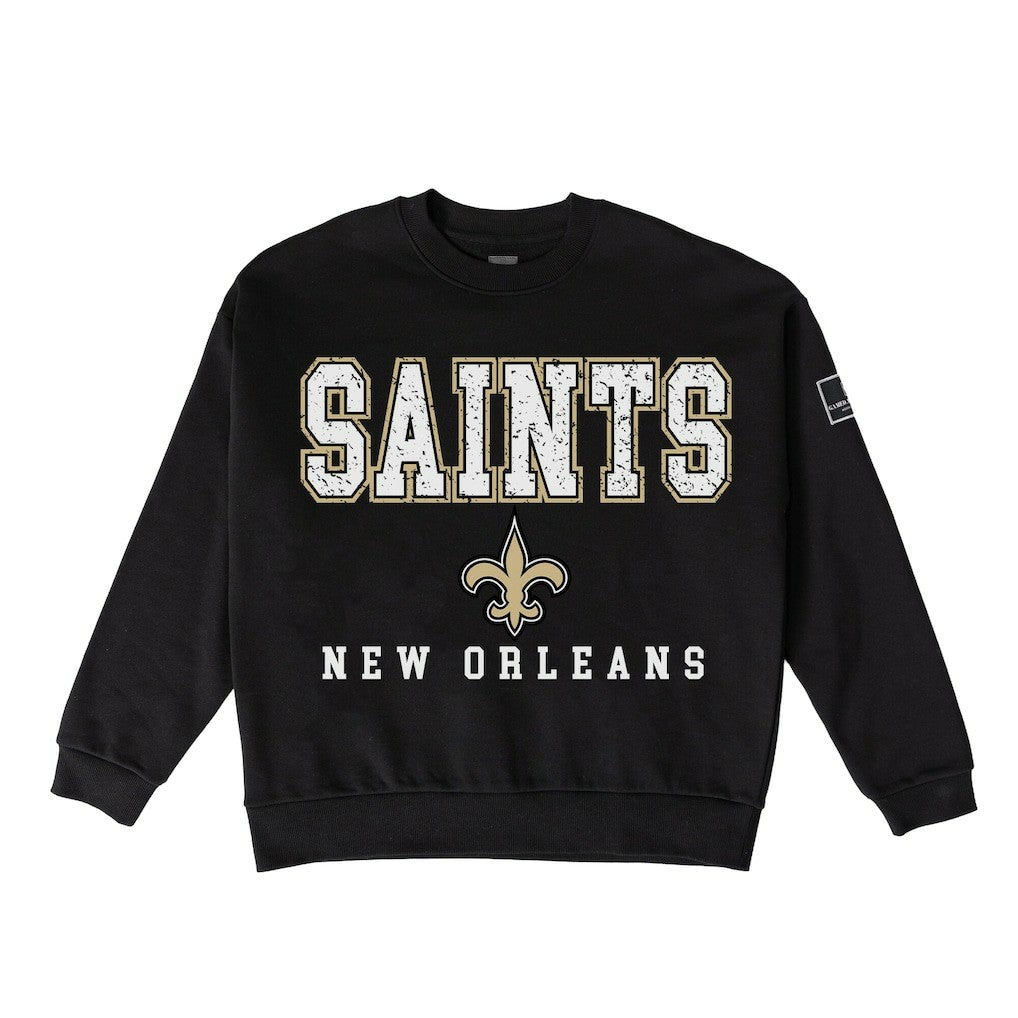 New Orleans Saints Gameday Couture Women's Oversized Level Up Black Label Premium Fleece Sweatshirt | NFL Discount