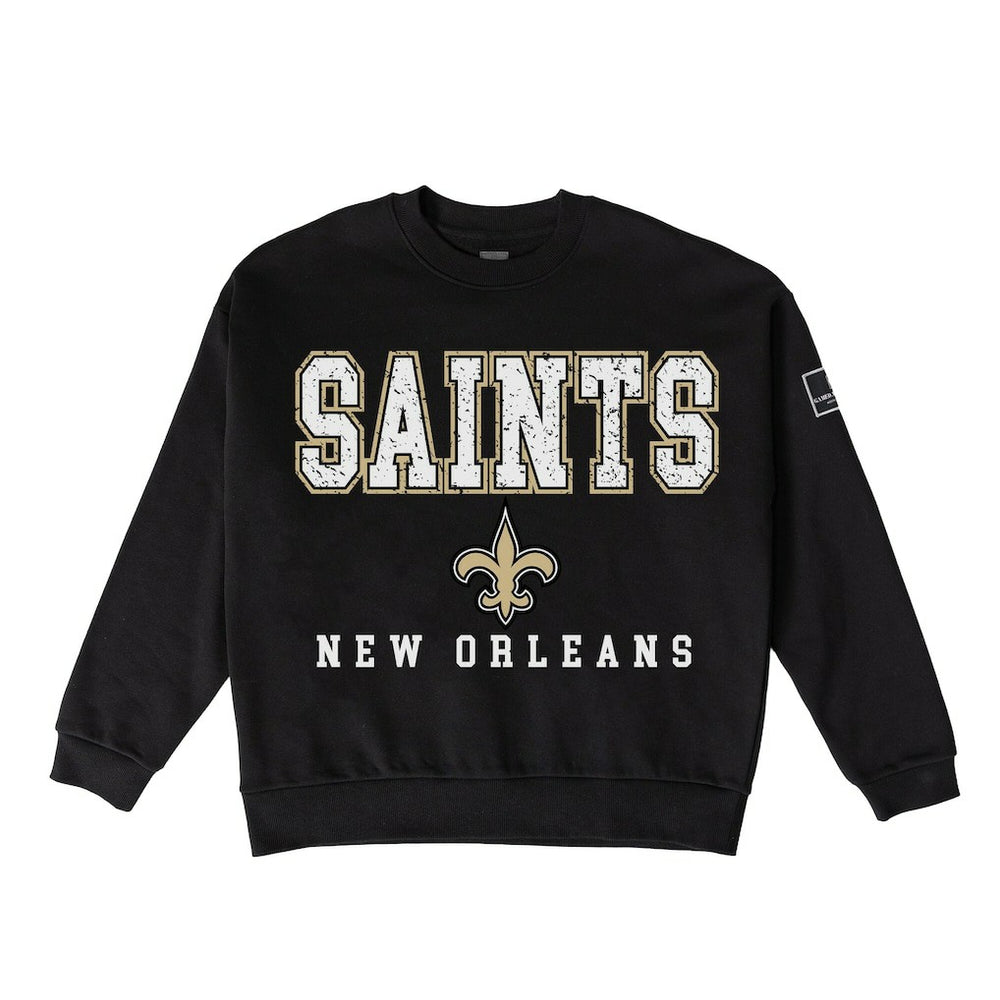 New Orleans Saints Gameday Couture Women's Oversized Level Up Black Label Premium Fleece Sweatshirt | NFL Discount