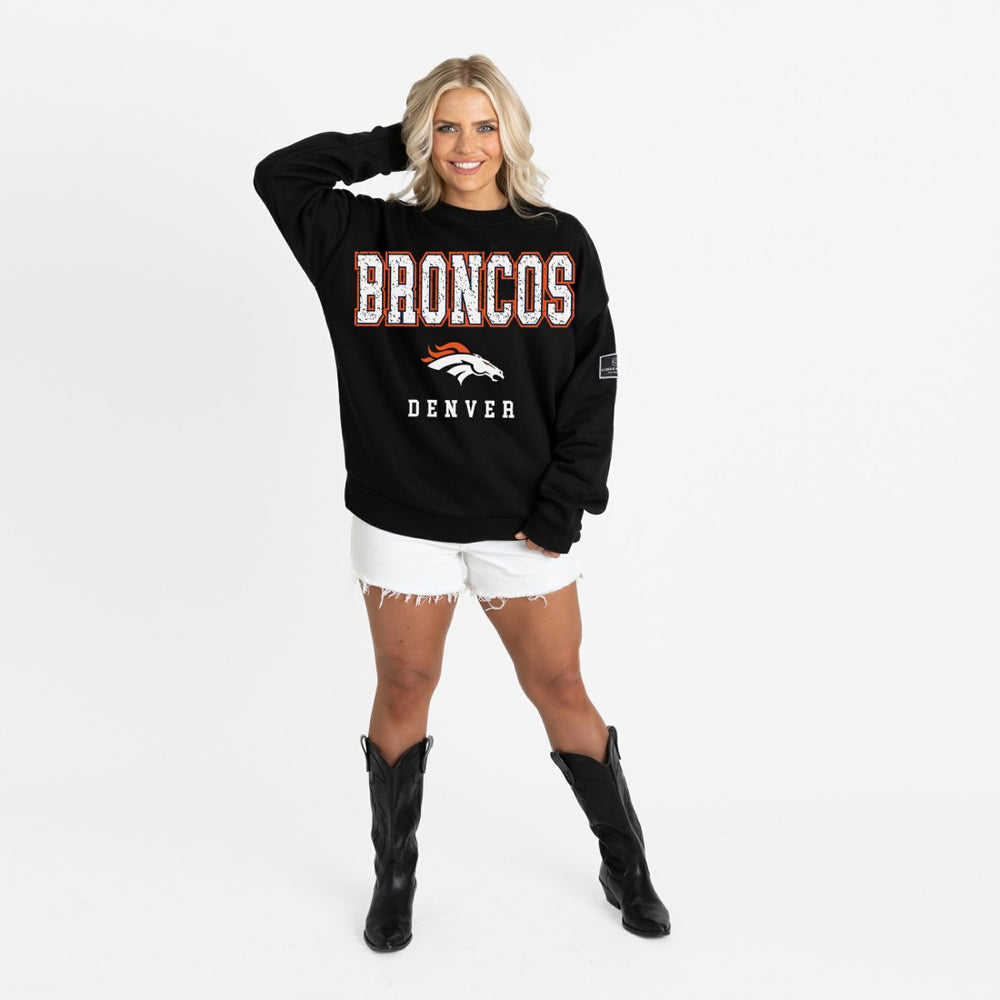 Denver Broncos Gameday Couture Women's Oversized Level Up Black Label Premium Fleece Sweatshirt | NFL Near me