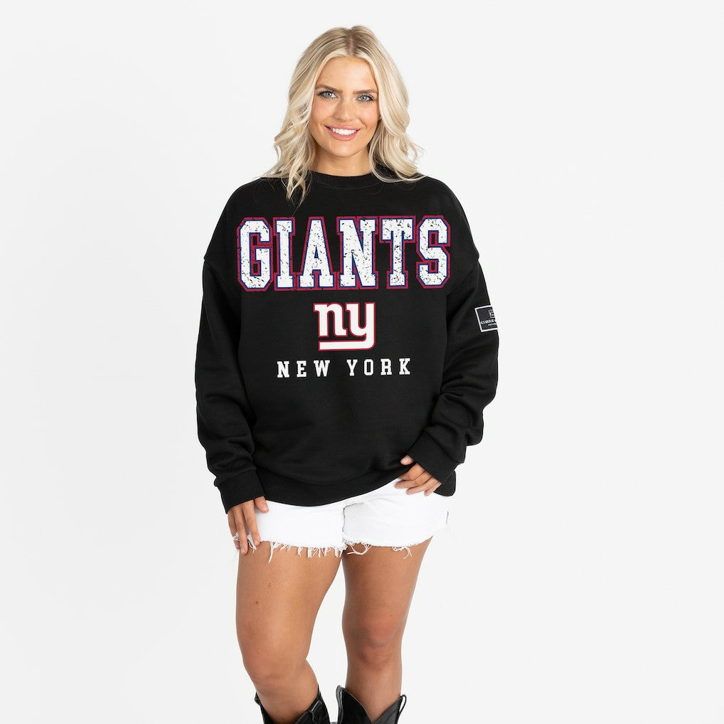New York Giants Gameday Couture Women's Oversized Level Up Black Label Premium Fleece Sweatshirt | NFL Hot