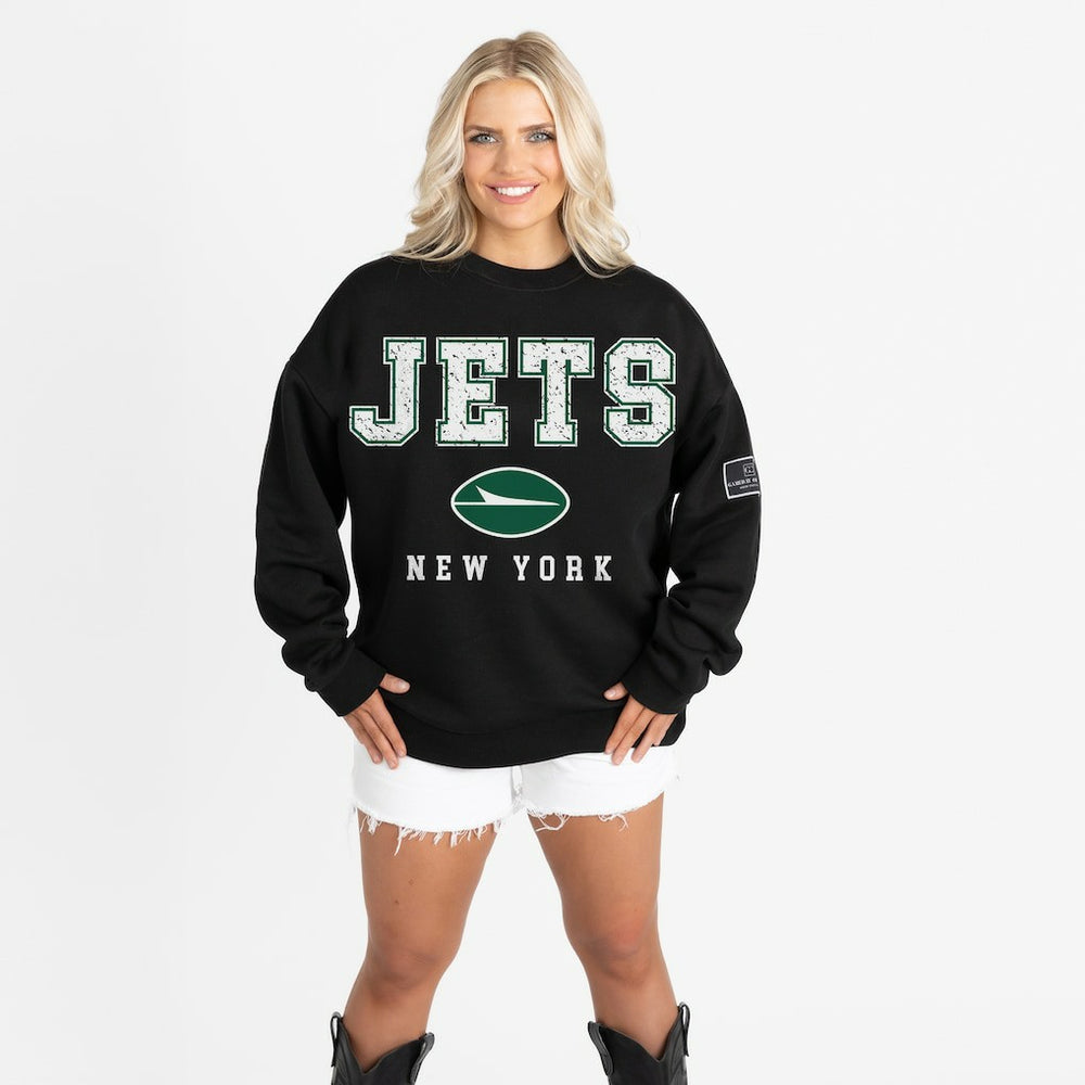 New York Jets Gameday Couture Women's Oversized Level Up Black Label Premium Fleece Sweatshirt | NFL Online
