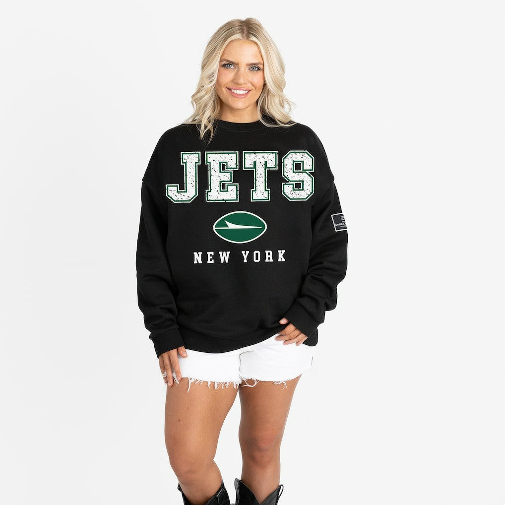 New York Jets Gameday Couture Women's Oversized Level Up Black Label Premium Fleece Sweatshirt | NFL Online