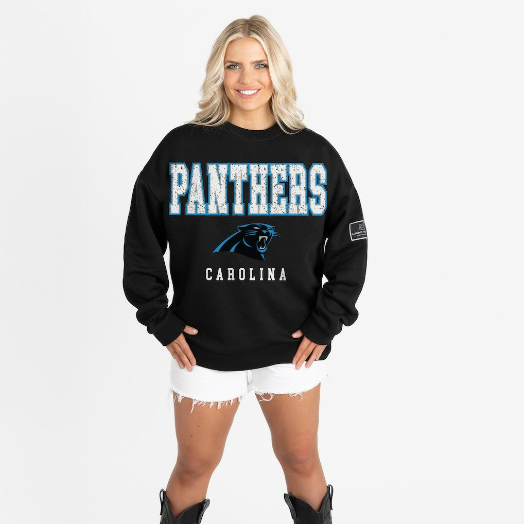 Carolina Panthers Gameday Couture Women's Oversized Level Up Black Label Premium Fleece Sweatshirt | NFL Sale