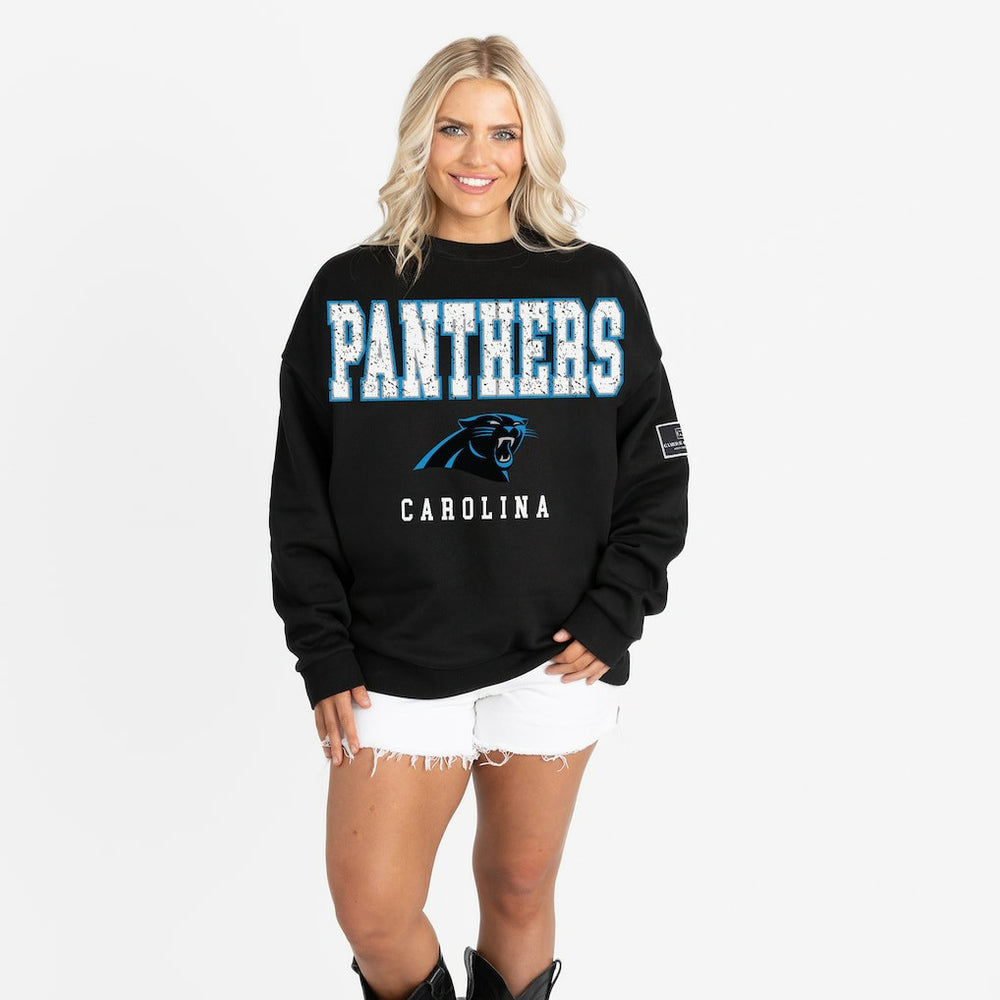 Carolina Panthers Gameday Couture Women's Oversized Level Up Black Label Premium Fleece Sweatshirt | NFL Sale