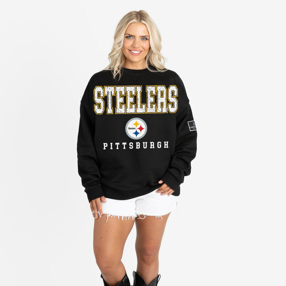 Pittsburgh Steelers Gameday Couture Women's Oversized Level Up Black Label Premium Fleece Sweatshirt | NFL Hot