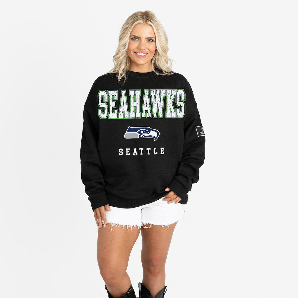 Seattle Seahawks Gameday Couture Women's Oversized Level Up Black Label Premium Fleece Sweatshirt | NFL Outlet