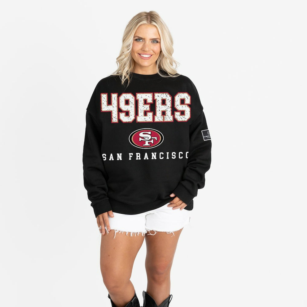San Francisco 49ers Gameday Couture Women's Oversized Level Up Black Label Premium Fleece Sweatshirt | NFL Discount