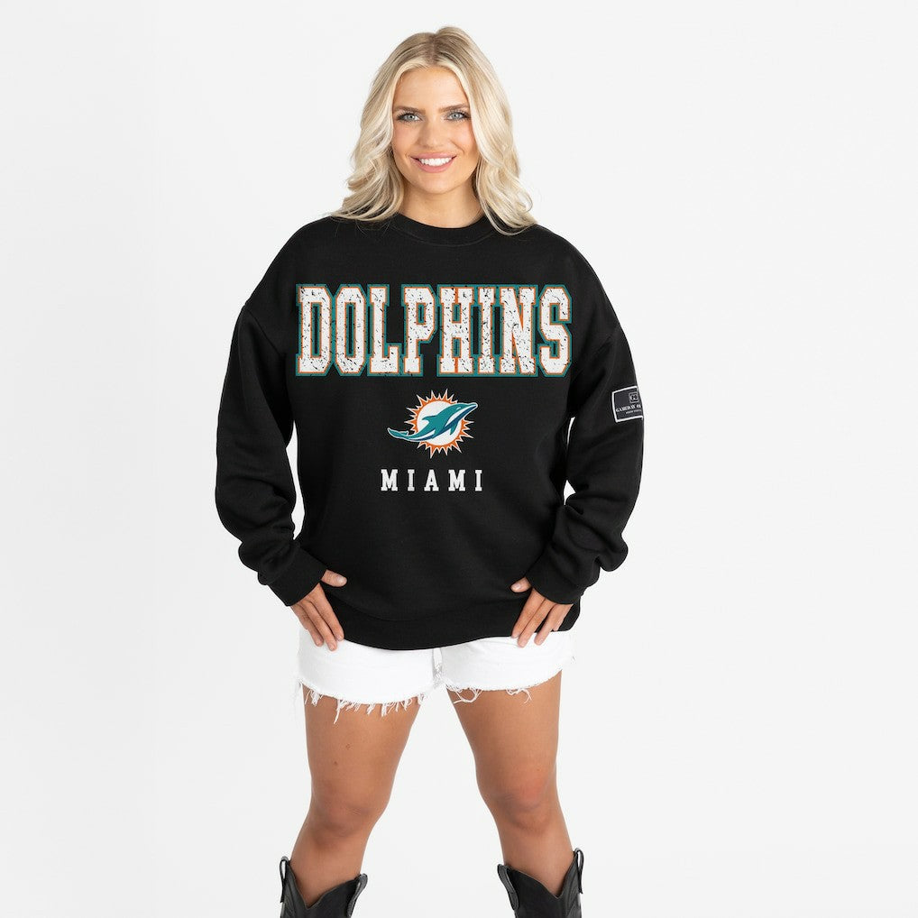 Miami Dolphins Gameday Couture Women's Oversized Level Up Black Label Premium Fleece Sweatshirt | NFL Online