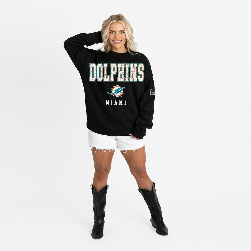 Miami Dolphins Gameday Couture Women's Oversized Level Up Black Label Premium Fleece Sweatshirt | NFL Online