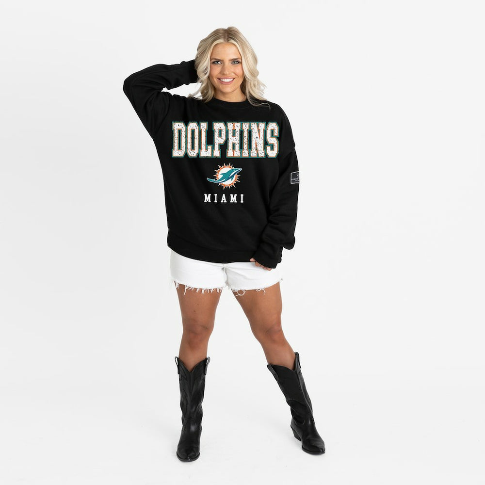 Miami Dolphins Gameday Couture Women's Oversized Level Up Black Label Premium Fleece Sweatshirt | NFL Online
