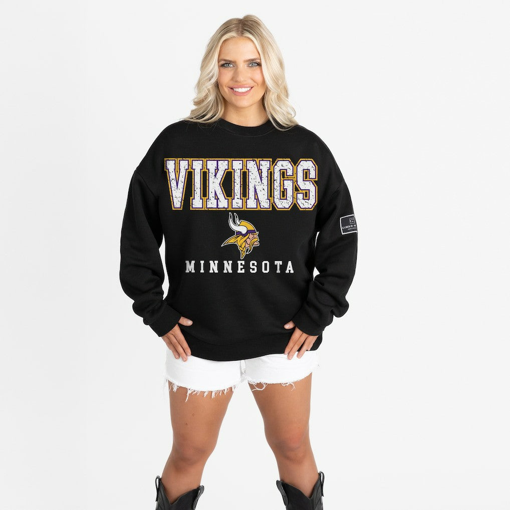 Minnesota Vikings Gameday Couture Women's Oversized Level Up Black Label Premium Fleece Sweatshirt | NFL US