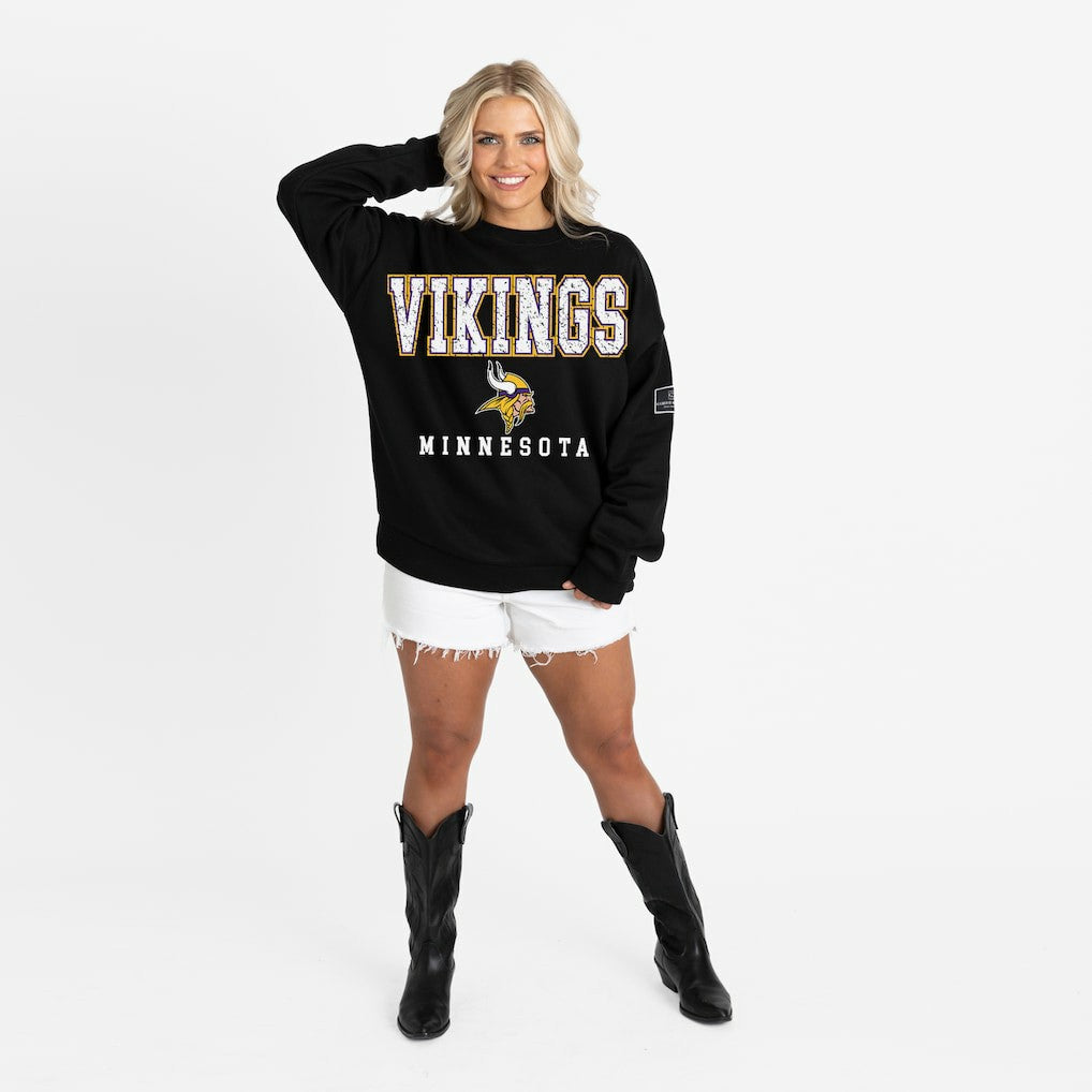 Minnesota Vikings Gameday Couture Women's Oversized Level Up Black Label Premium Fleece Sweatshirt | NFL US