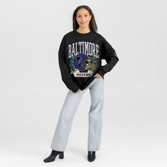 Baltimore Ravens Gameday Couture Women's Oversized Victory Lane Black Label Premium Fleece Sweatshirt | NFL Outlet